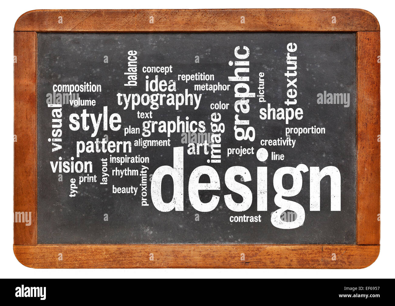graphic design word cloud on a vintage slated blackboard Stock Photo