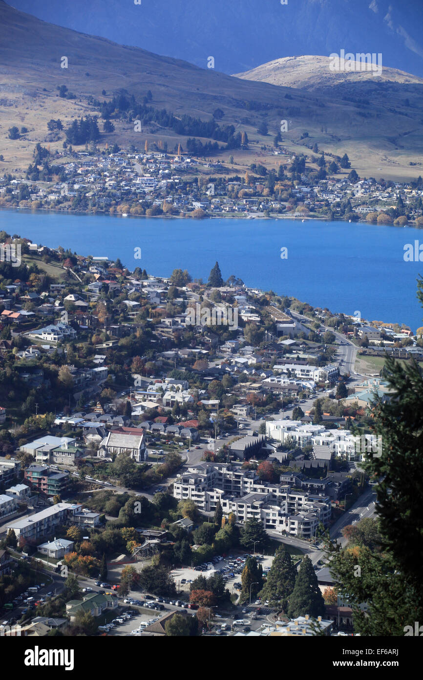 View of Queenstown, with the suburb of Frankton in the background Stock ...