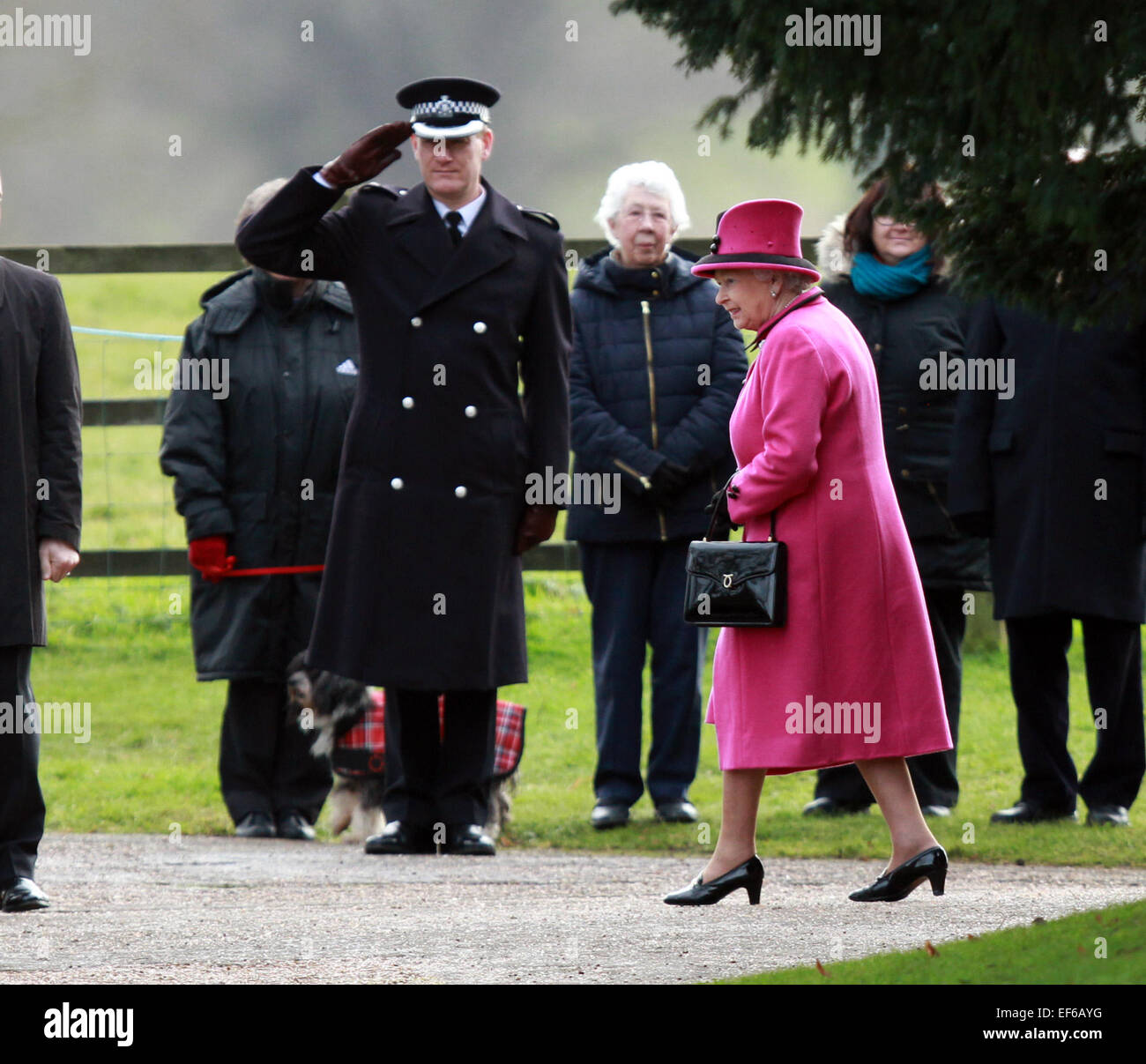 Sandringham, Norfolk, UK. 25th Jan, 2015. HM Queen Elizabeth II attending Church at Sandringham . Sandringham, Norfolk, UK . 25. Stock Photo