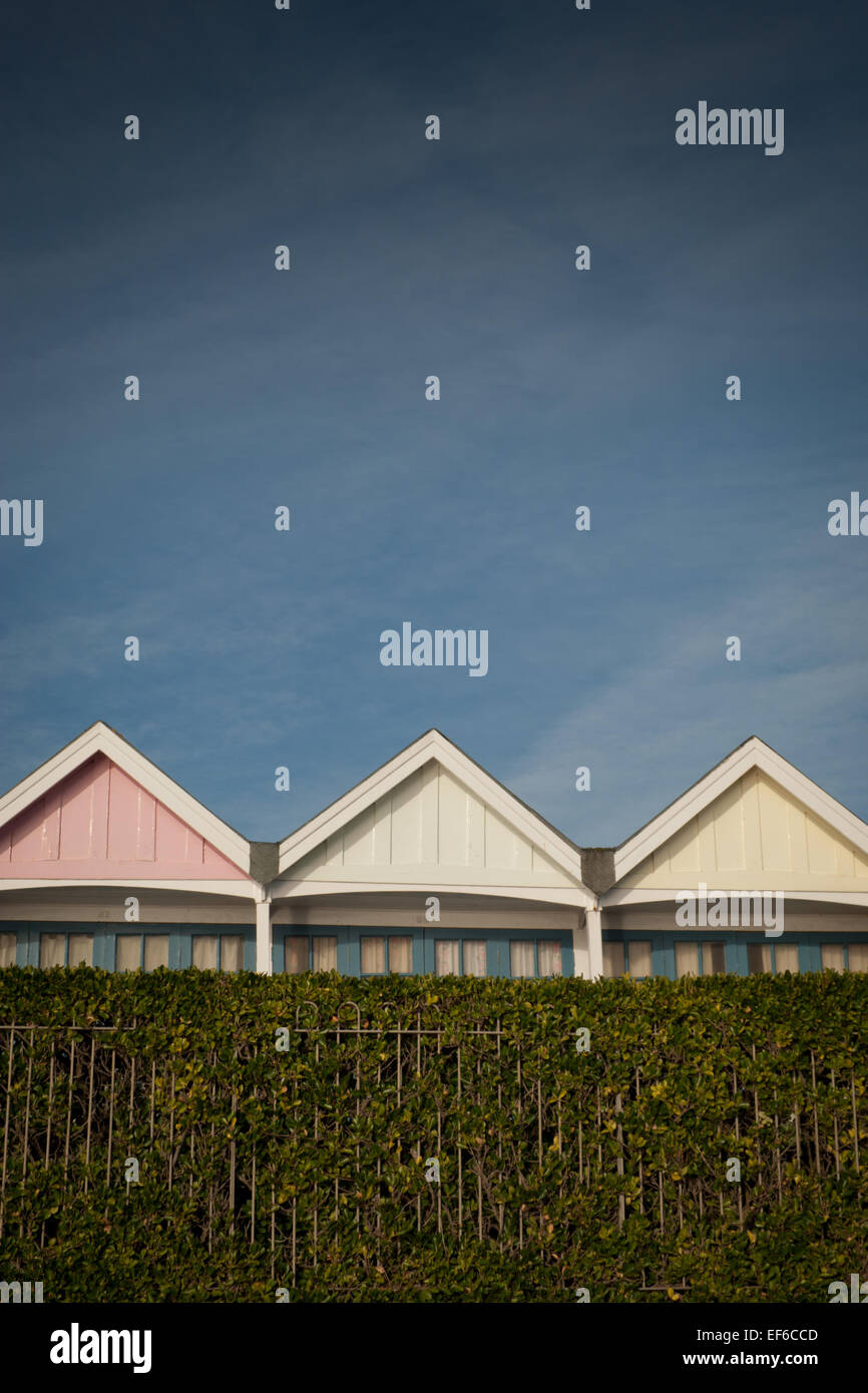 Beach huts, Greenhill Gardens, Weymouth seafront, Dorset UK Stock Photo