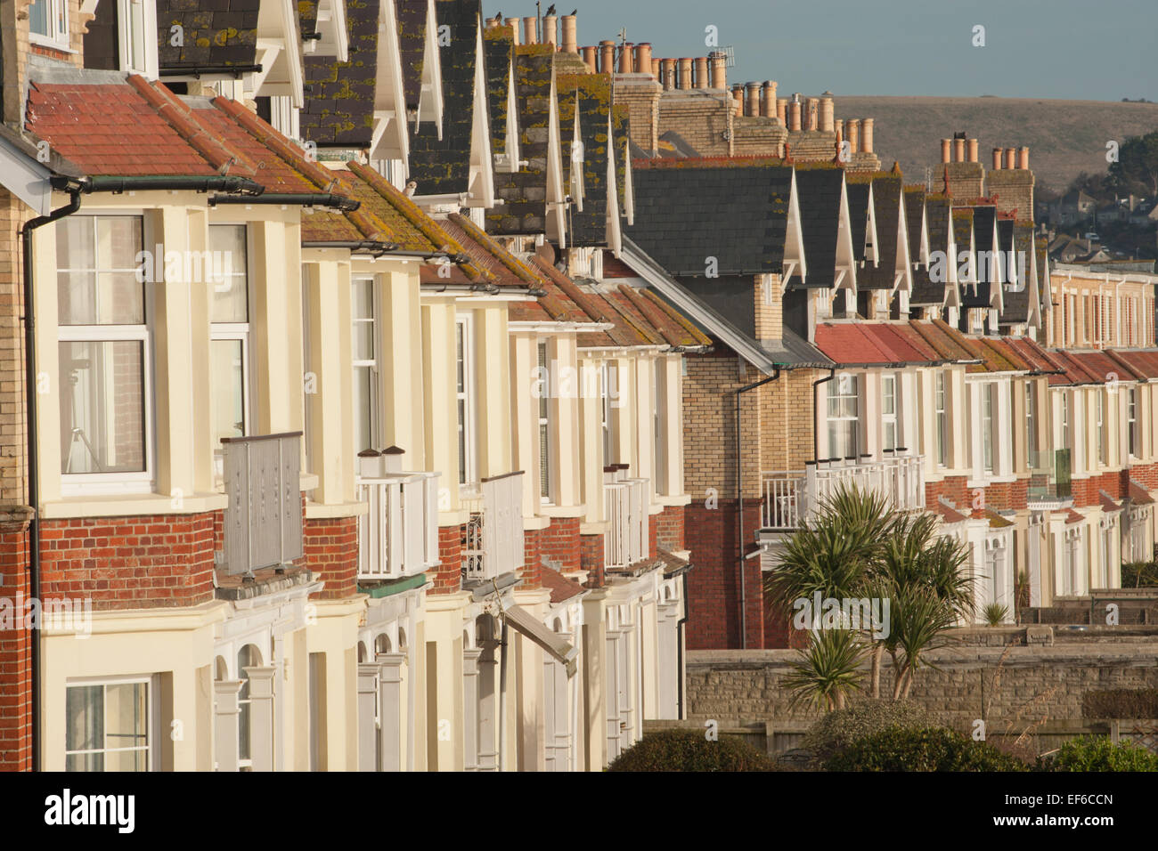 Row of Edwardian houses on the sea front, Weymouth, Dorset UK Stock