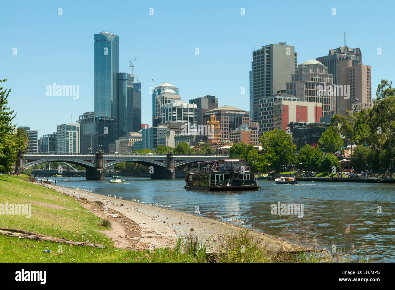 Yarra River and Melbourne Skyline, Victoria, Australia Stock Photo