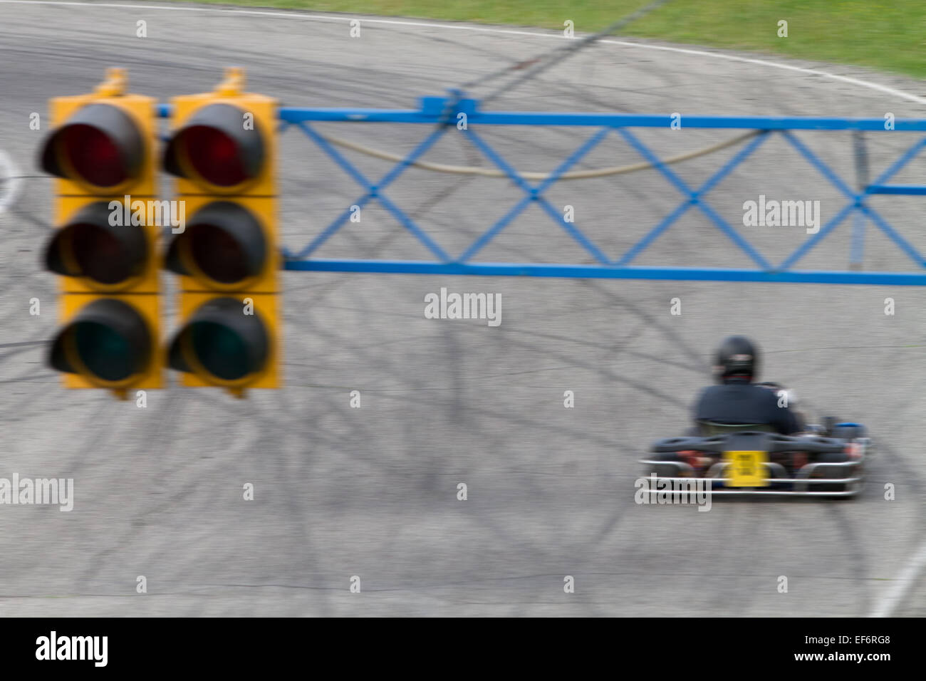 traffic lights gokart track with blurred seen from above Stock Photo