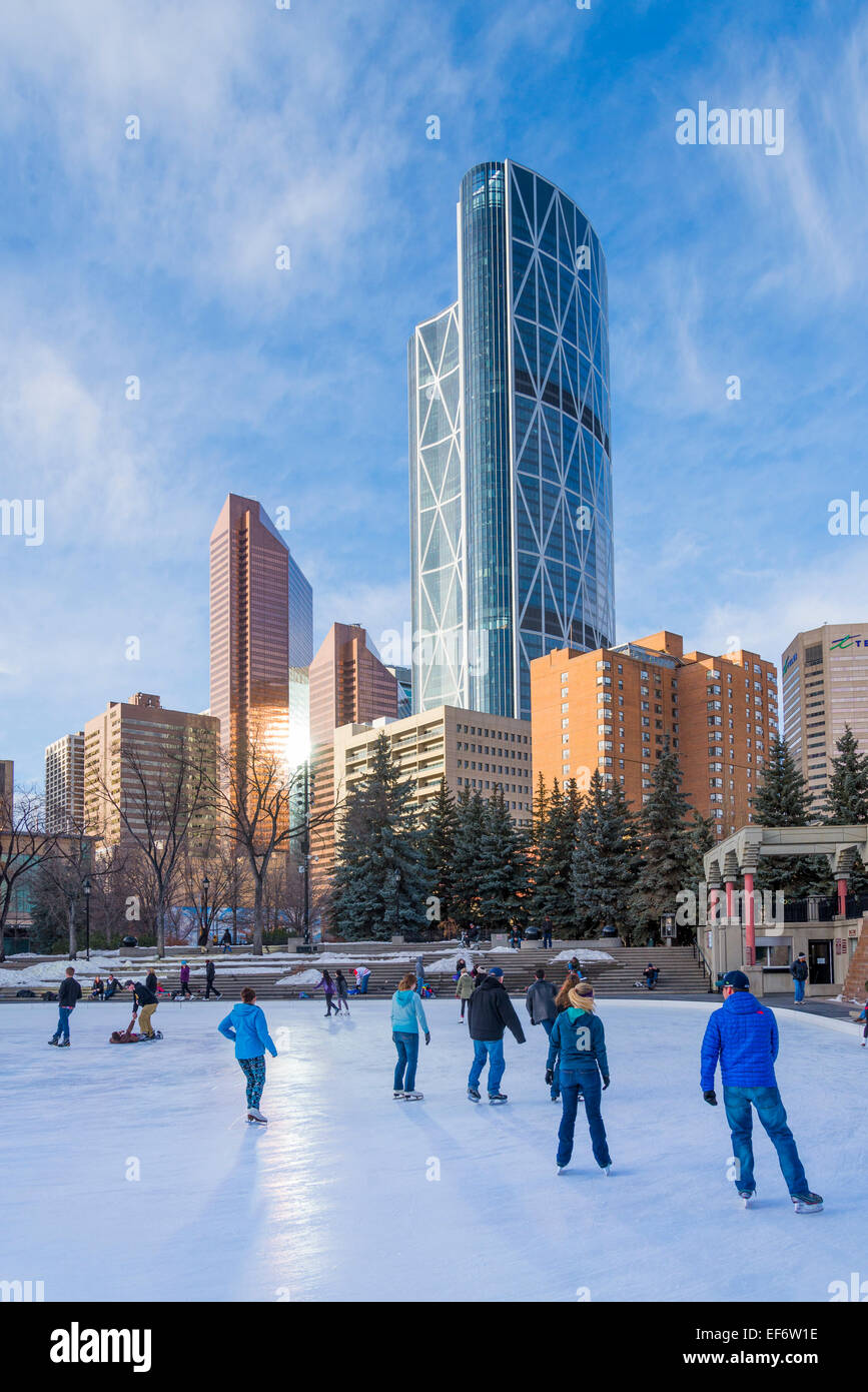 Calgary canada alberta ice skating downtown winter bow tower hires