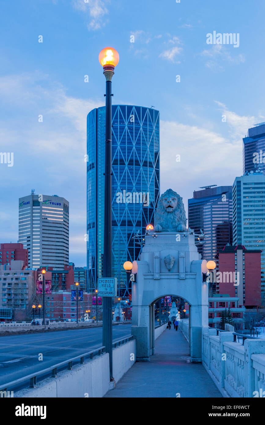 Stone lion, the Centre Street Bridge, Calgary, Alberta, Canada Stock