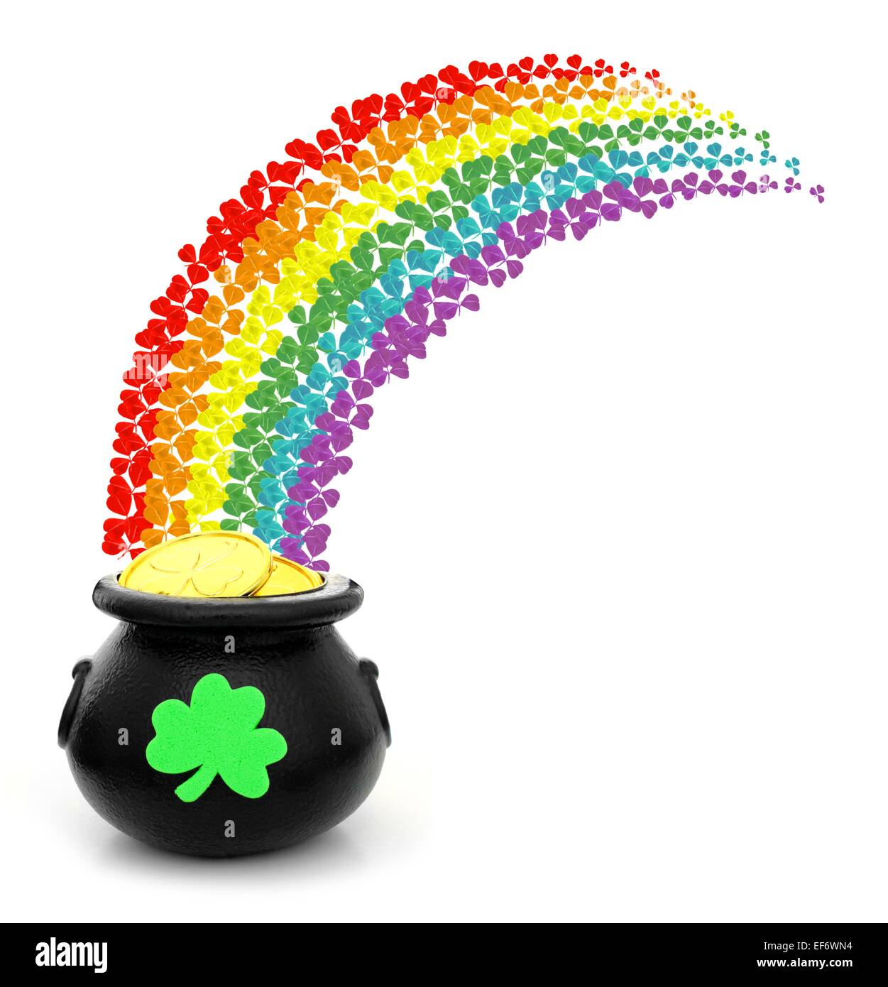 St Patricks Day pot of gold with colorful shamrock rainbow Stock Photo -  Alamy