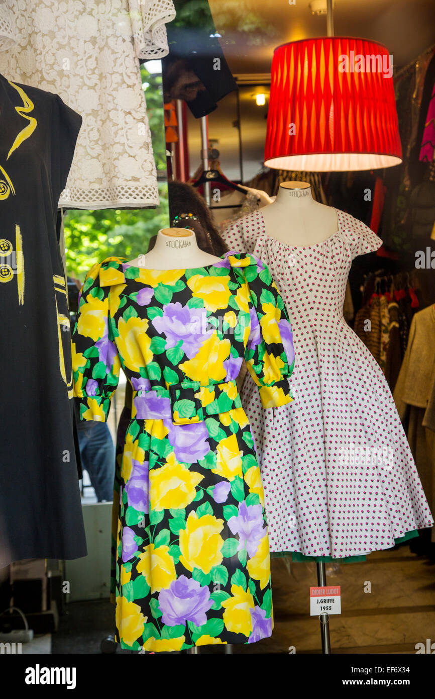 Colorful window display at world-famous designer Didier Ludot's boutique at Palais Royal, Paris France Stock Photo