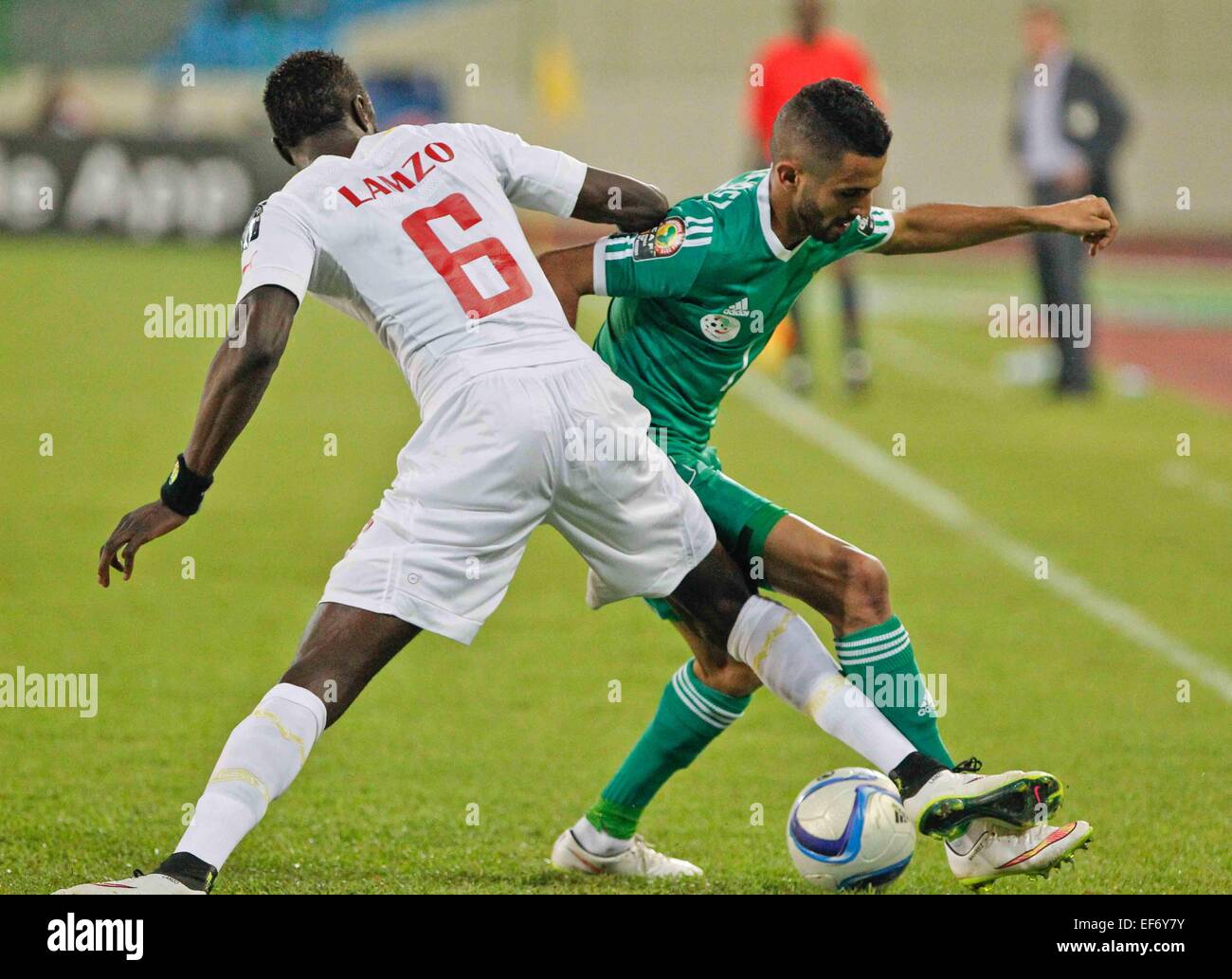 Malabo, Equatorial Guinea. 27th Jan, 2015. Riyad Karim Mahrez of Algeria competes during the group match of Africa Cup of Nations against Senegal at the Stadium of Malabo, Equatorial Guinea, Jan. 27, 2015. Algeria won 2-0. Credit:  Li Jing/Xinhua/Alamy Live News Stock Photo