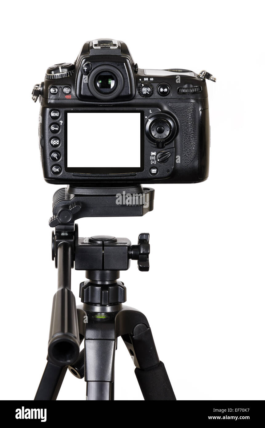 Professional digital black camera isolated on white background Stock ...