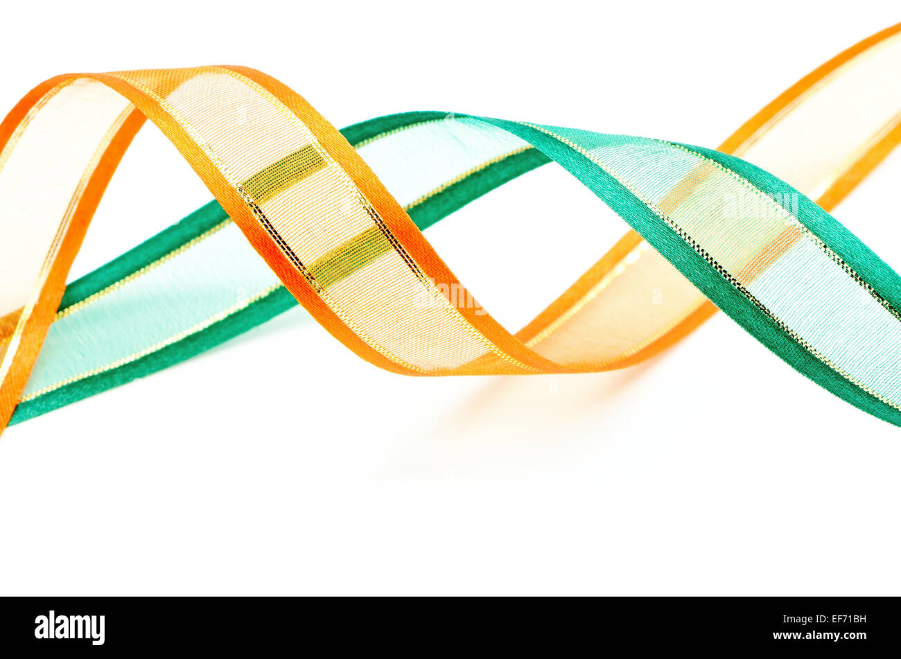 Orange and green ribbon, isolated on a white background Stock Photo