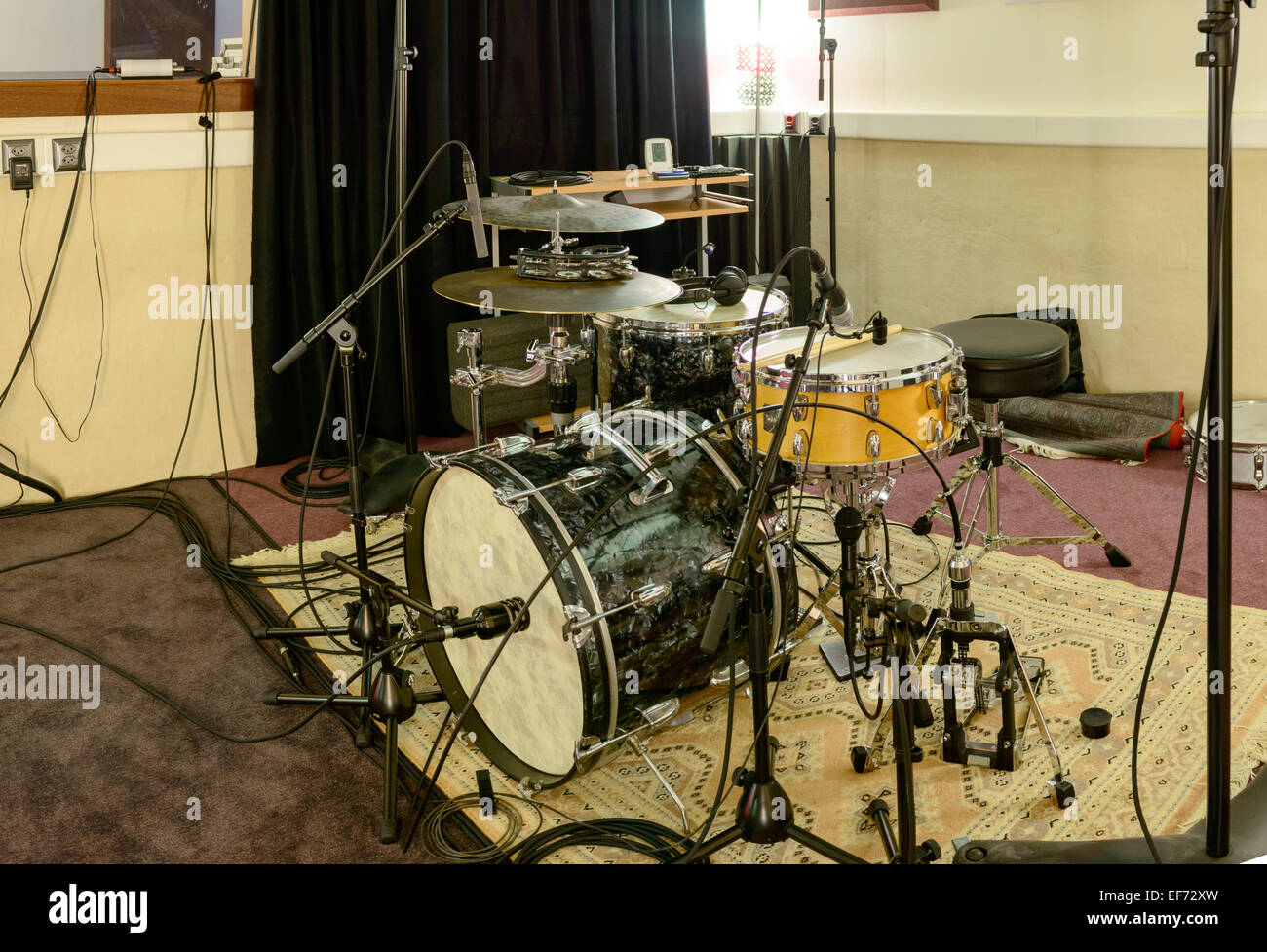 drum kit in a recording studio Stock Photo Alamy