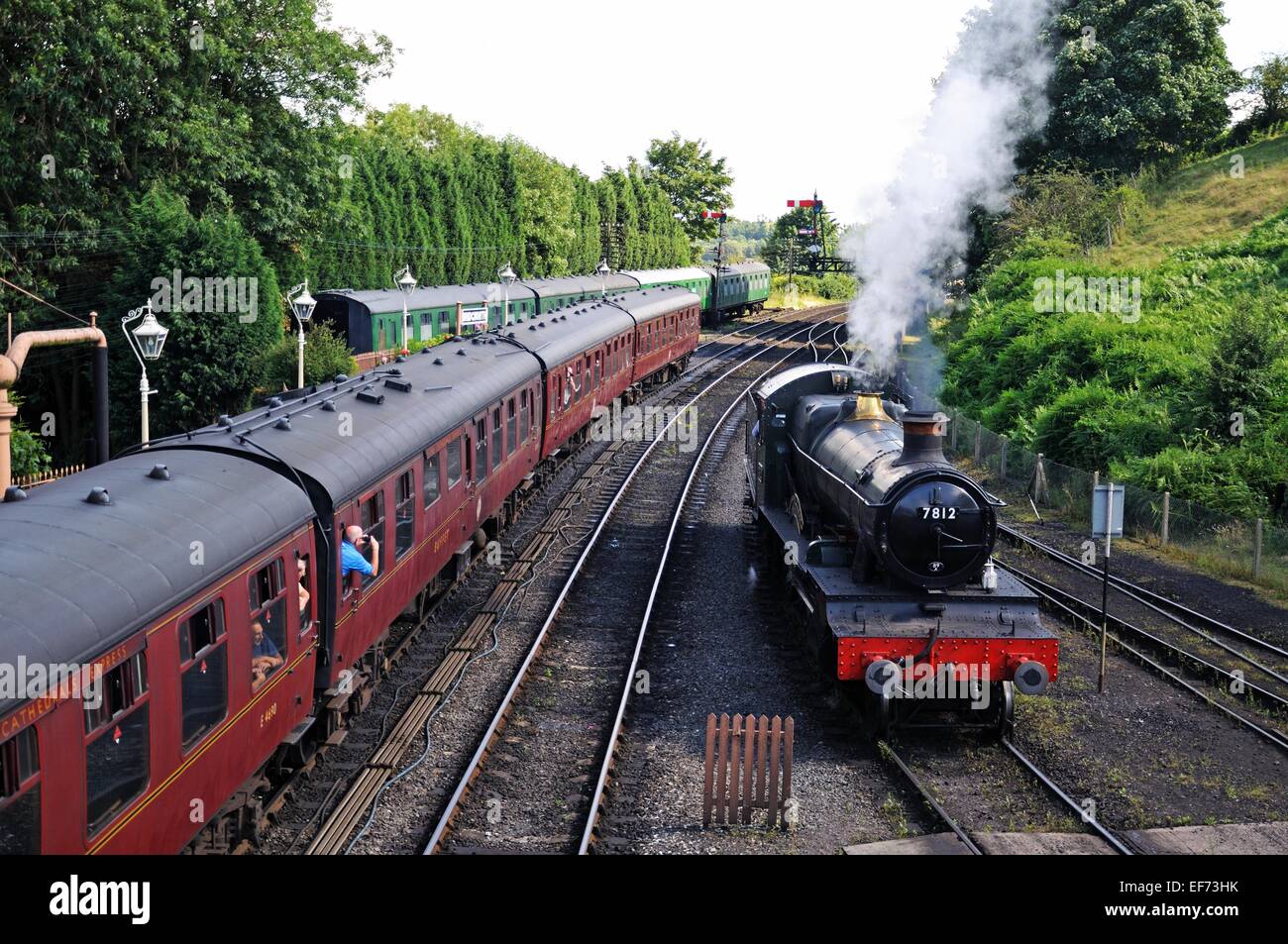 Steam Locomotive 7800 Class 4-6-0 Erlestoke Manor number 7812 approaching the station, Bridgnorth, England, UK. Stock Photo