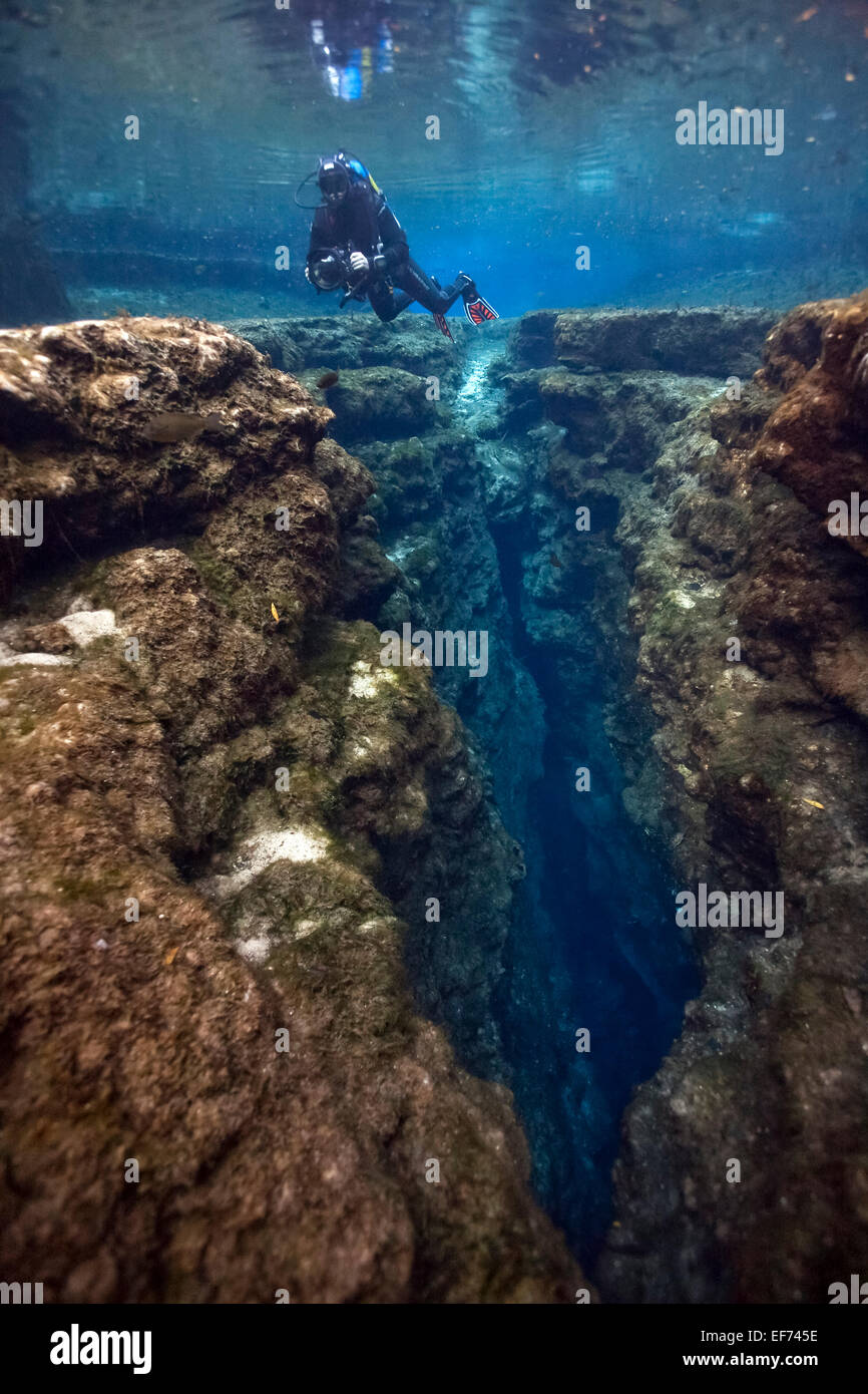Diver at Little Devil in Santa Fe River, Florida, United States Stock Photo
