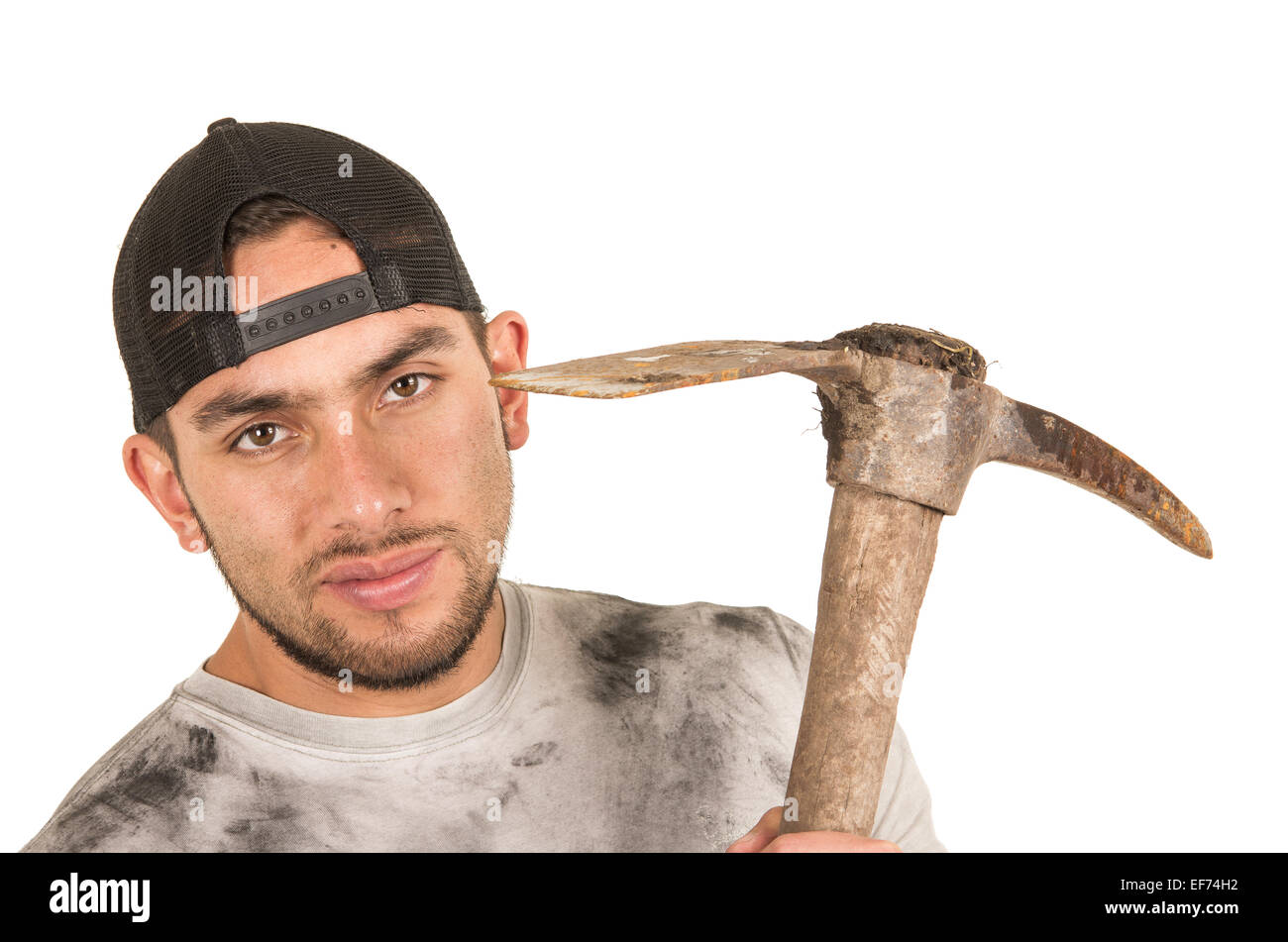 young muscular latin construction worker Stock Photo