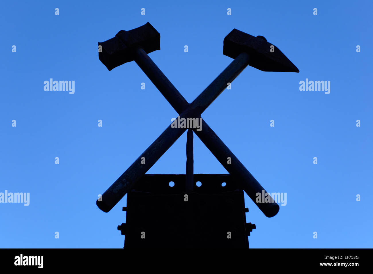 Hammer and pick, symbol of mining, Ridnauntal, South Tyrol, Italy Stock