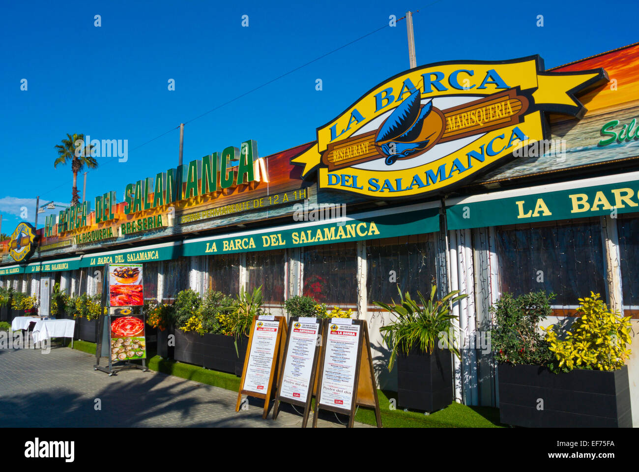 Restaurants, Port Olimpic, Barcelona, Spain Stock Photo
