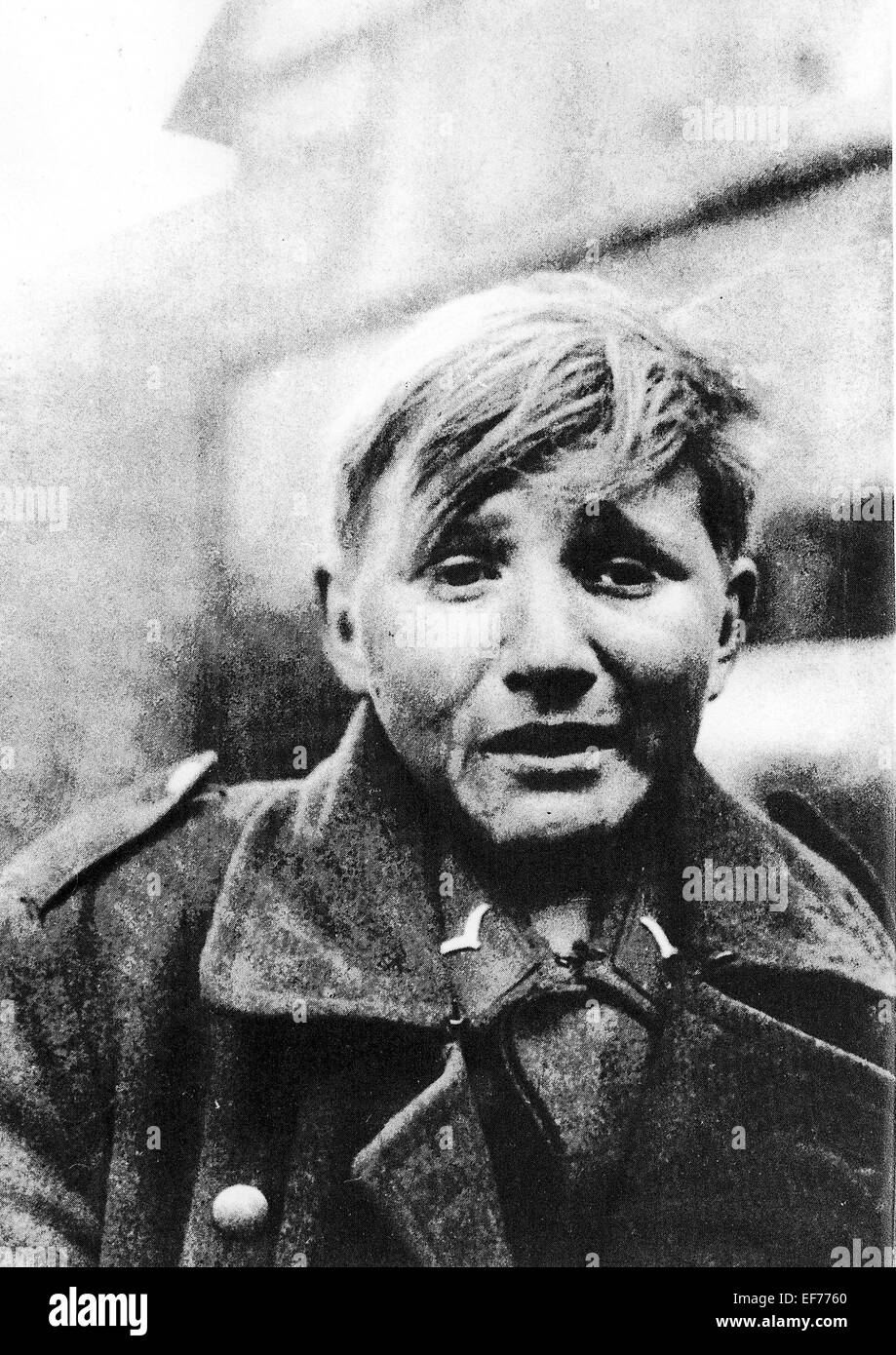 Young German Soldier, 1944 - Soldier of German Luftwaffe Hans-Georg Henke as prisoner of war at the end of World War II, photographed by an American war correspondent. Stock Photo