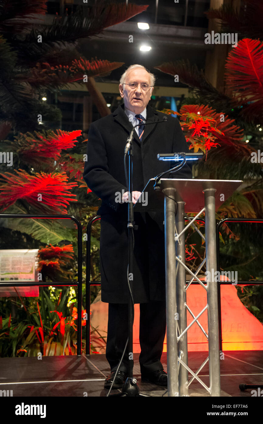 Sheffield, Yorkshire, UK. 27th January, 2015.  70th Anniversary Holocaust Memorial, held at the Winter Garden, Sheffield,  South Yorkshire, UK. Reflection by Dr Alan Billings, Police and Crime Commissioner for South Yorkshire Credit:  Mark Harvey/Alamy Live News Stock Photo