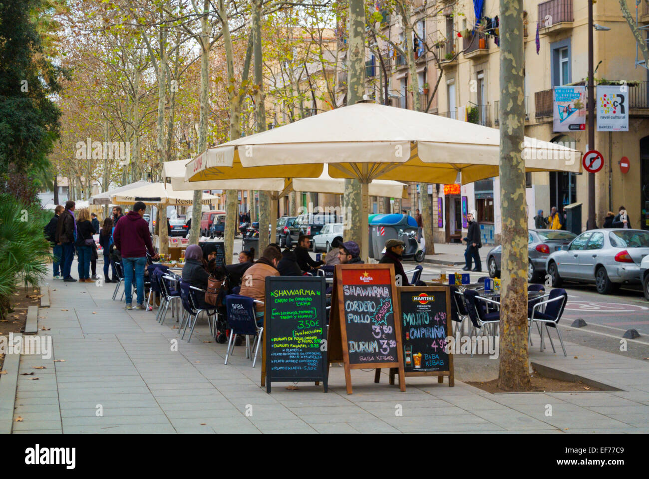 Rambla de Raval boulevard, El Raval district, Barcelona, Spain Stock Photo