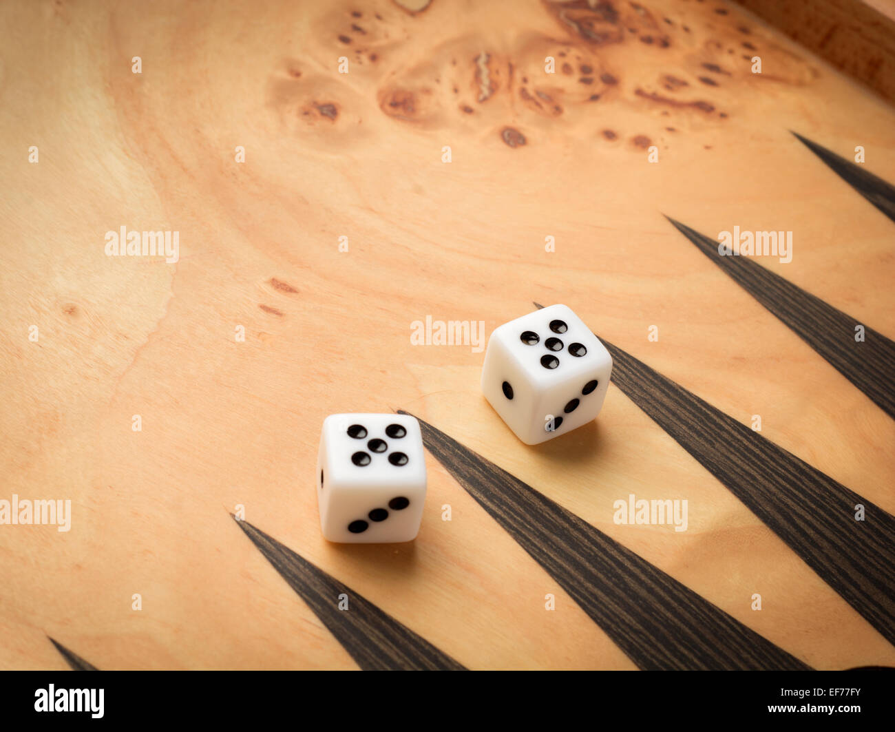 Color detail of a Backgammon game with two dice Stock Photo