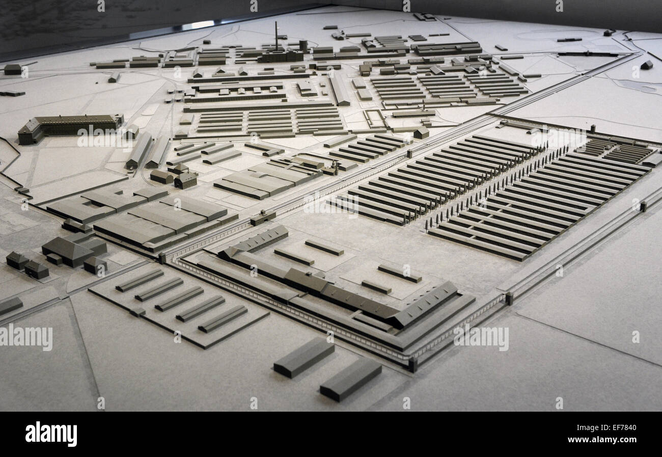 Scale model. Dachau concentration camp. First Nazi concentration camps. Germany. 1945. Stock Photo