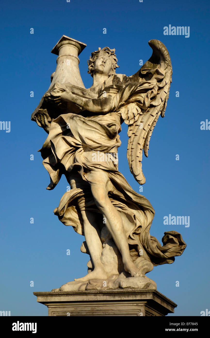 Angel with the Column (Throne) (Antonio Raggi) Sculpture on Ponte Sant'Angelo Rome Italy Stock Photo