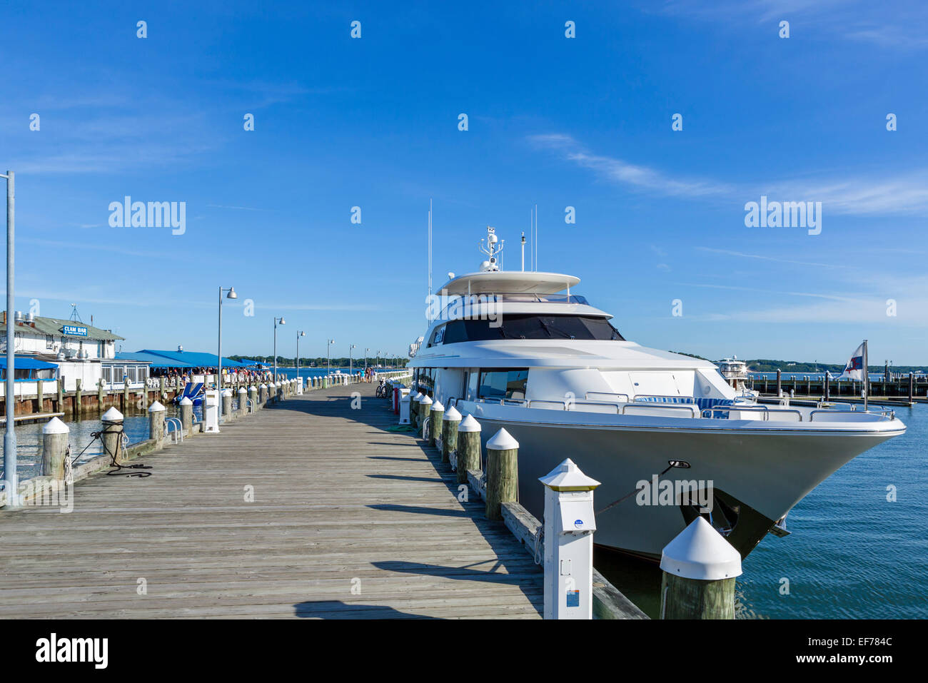 Luxury yacht docked in the village of Greenport, Suffolk County, Long Island, NY, USA Stock Photo