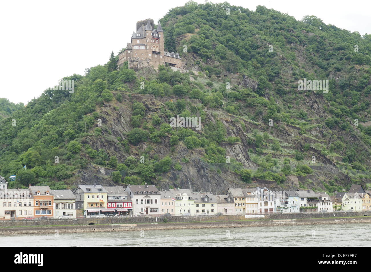 Katz Castle atop of St. Goarshausen on the Rhine River. Stock Photo