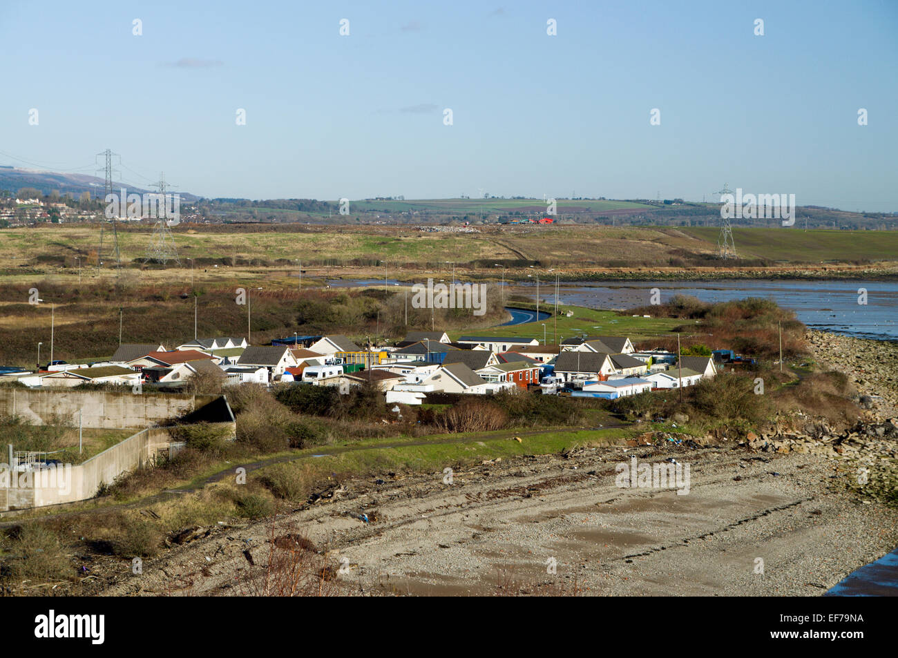 Travelers site, Rover Way, Cardiff, South Wales, UK. Stock Photo