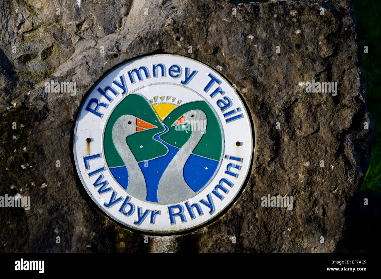 Sign for the Rhymney Trail, Rumney Hill Gardens, Cardiff, South Wales, UK. Stock Photo