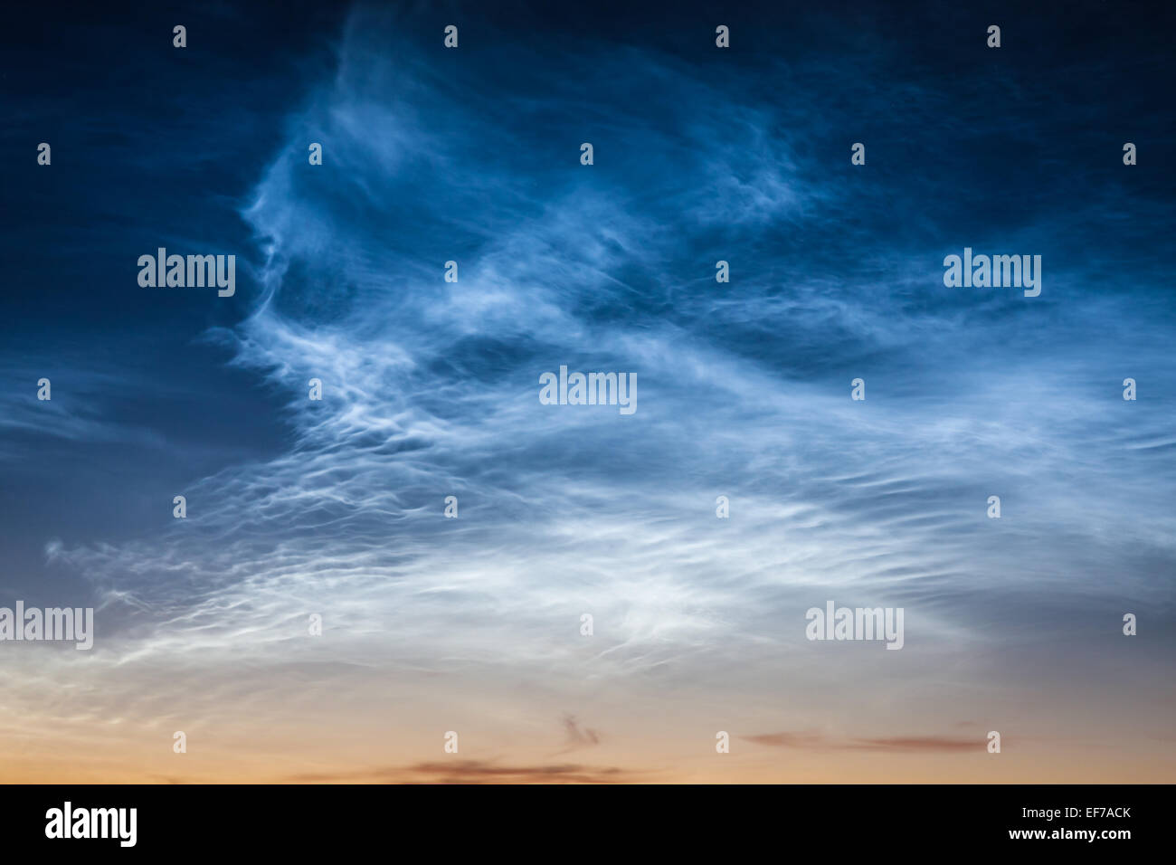Beautiful sky phenomenon noctilucent clouds Stock Photo
