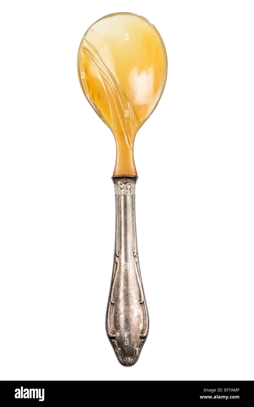 Vintage sterling spoon isolated on white with clipping path Stock Photo
