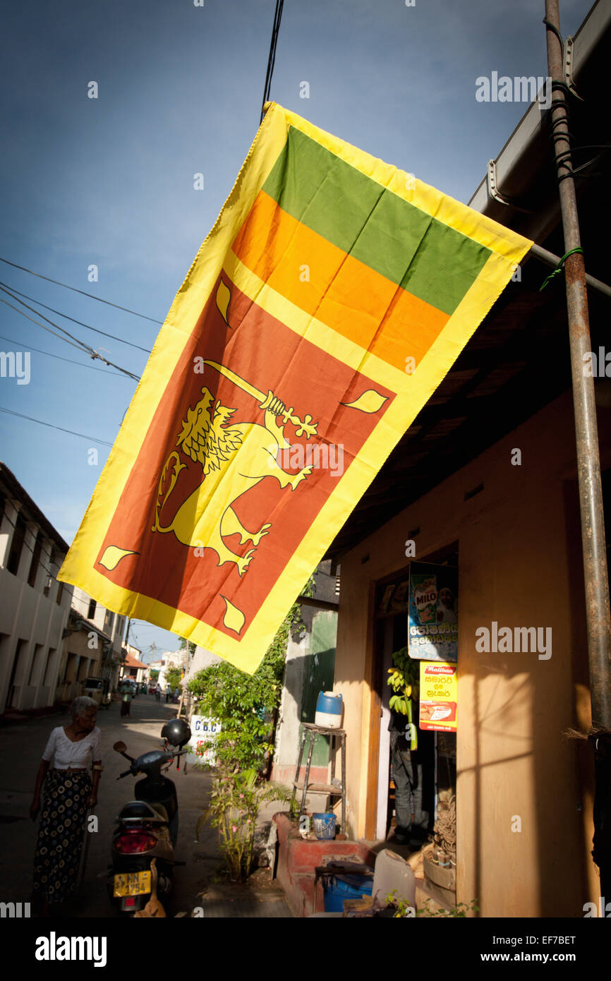 SRI LANKAN FLAG IN GALLE TOWN Stock Photo