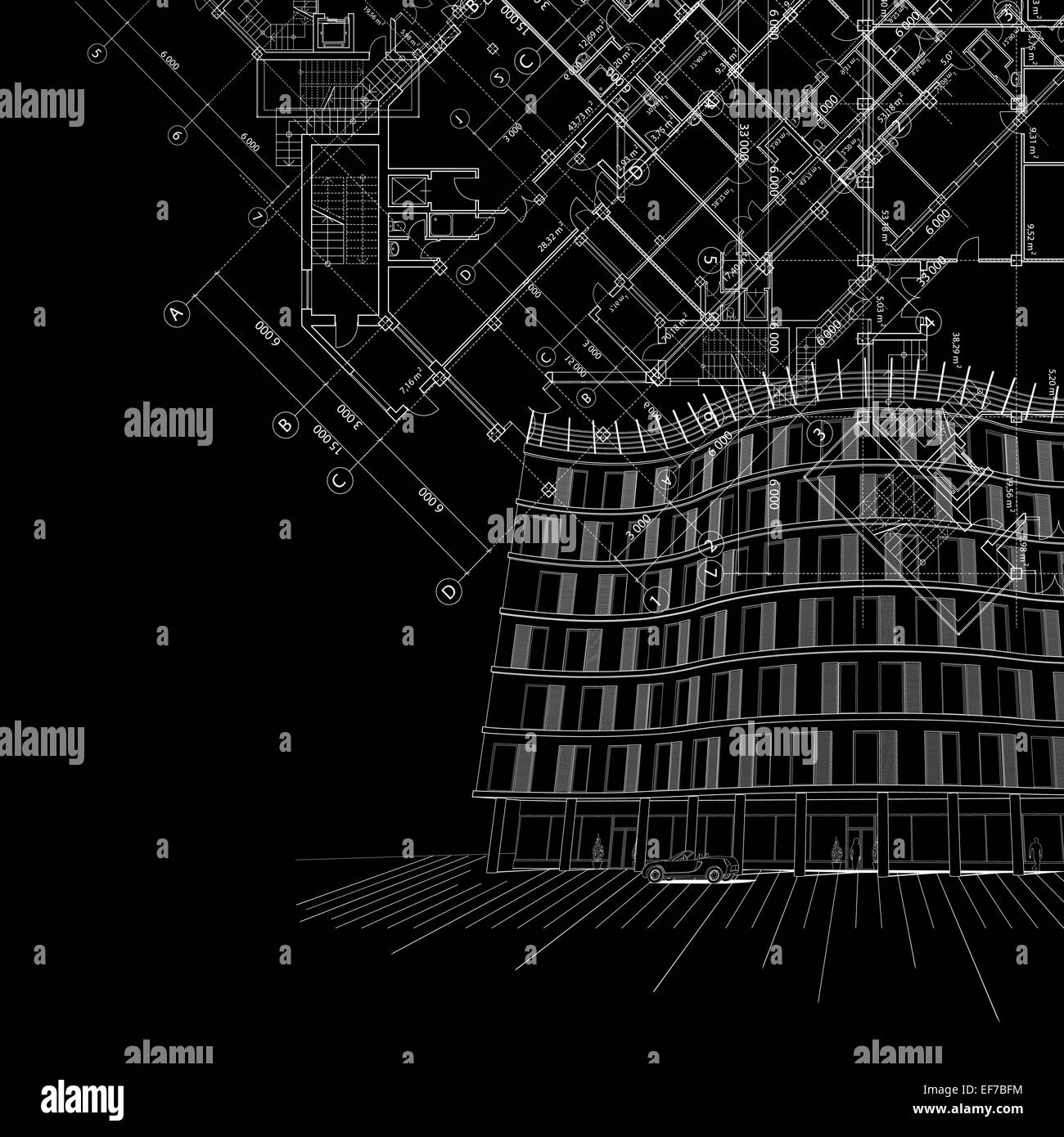 Vector architectural black and white background with building Stock ...