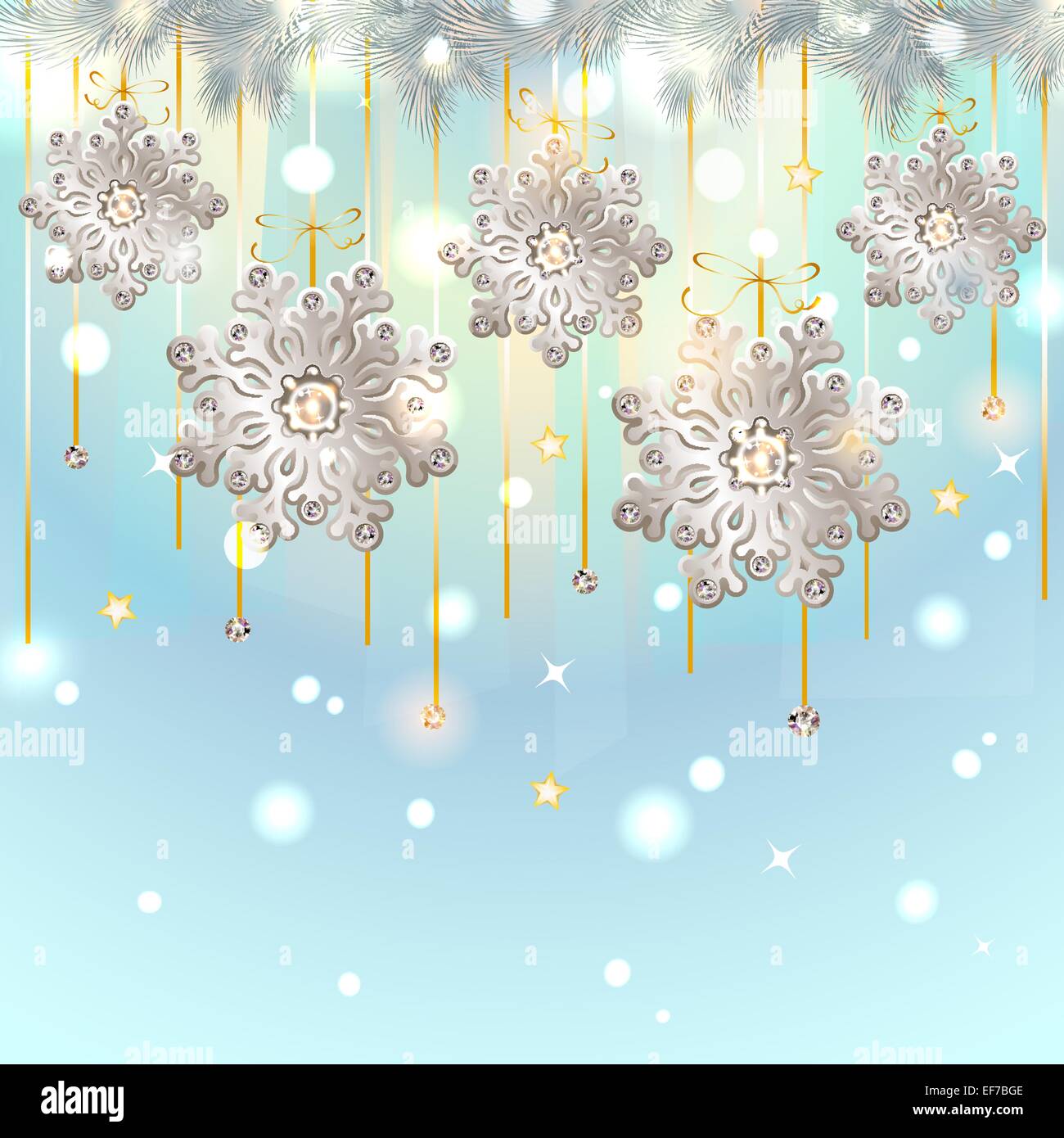 Shiny Blue Christmas Card with silver snowflakes with diamonds - vector ...