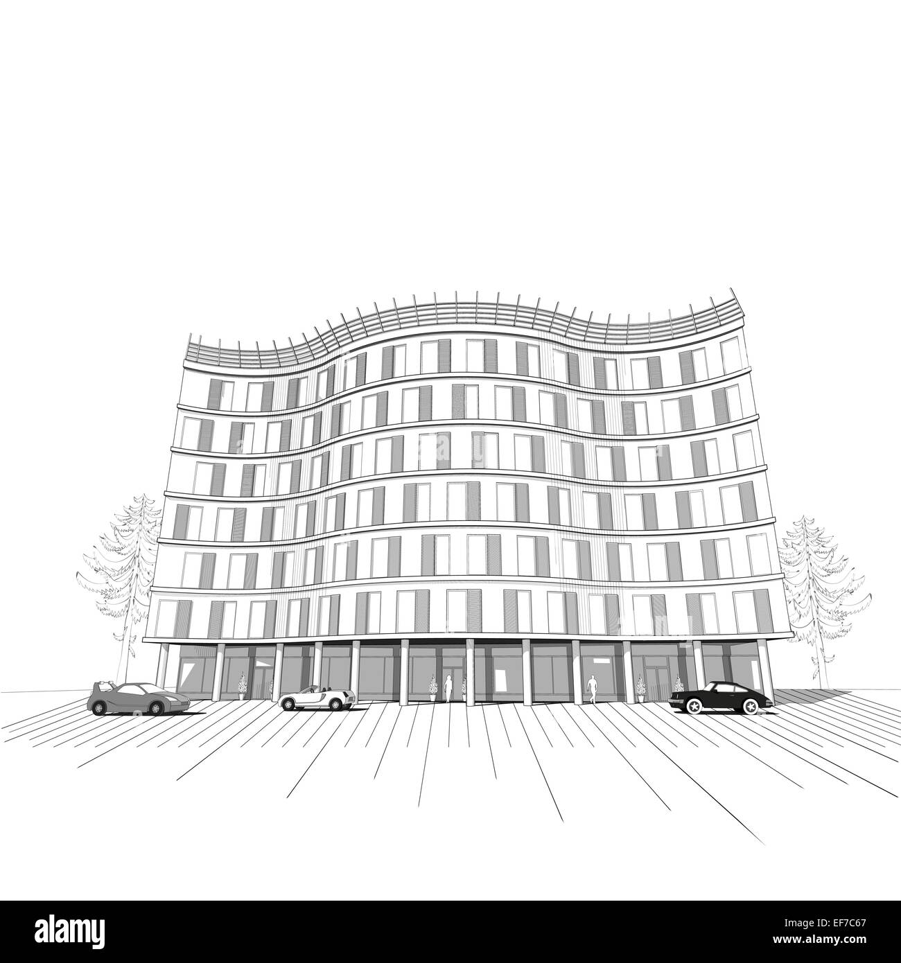 Vector architectural black and white background with modern apartment