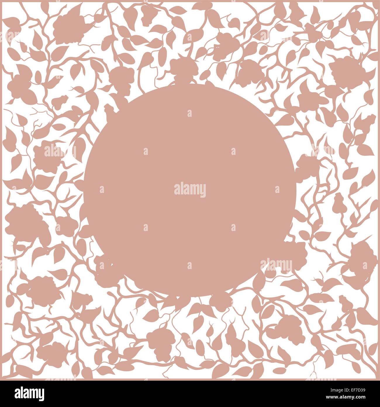 The text in the pink circle framed with branches with pink roses and leaves on a white background Stock Vector