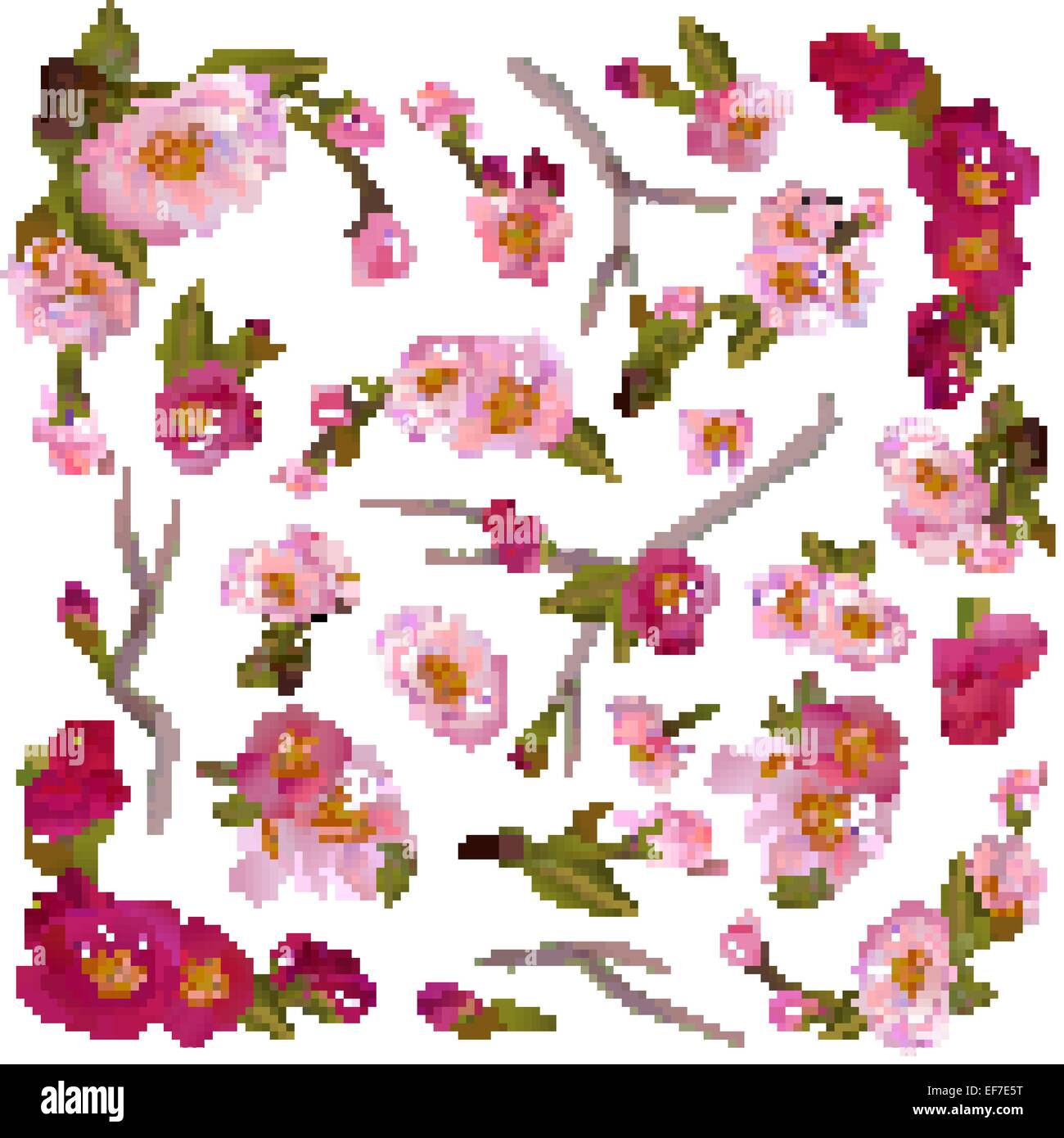 Vector set of isolated gentle spring flowers and branches for your ...