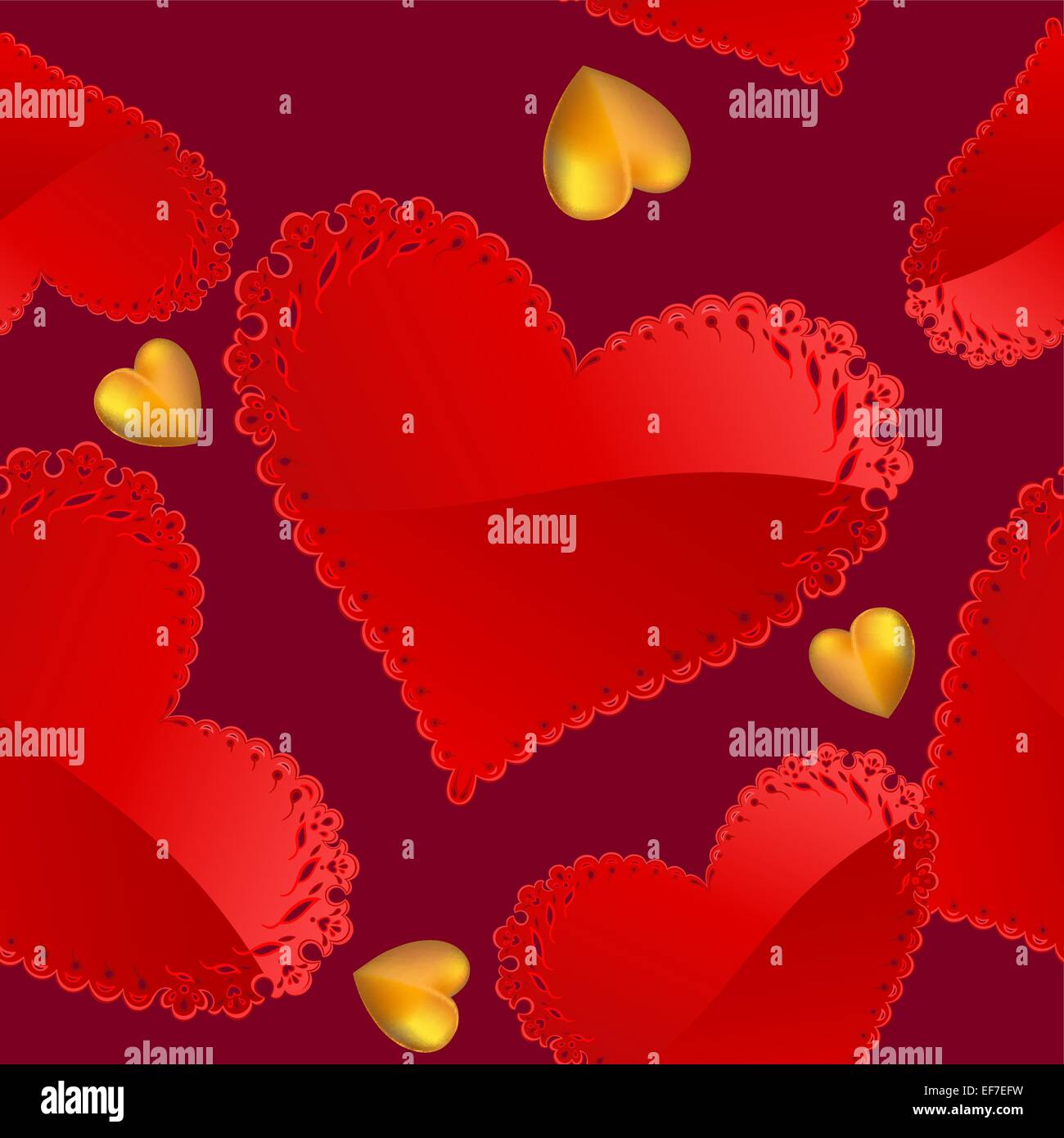 Vector Valentine's day seamless pattern  with red and gold hearts Stock Vector