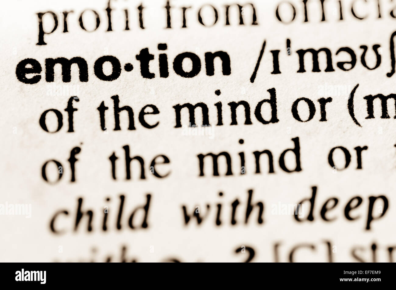 macro of word emotiondefinition in dictionary Stock Photo