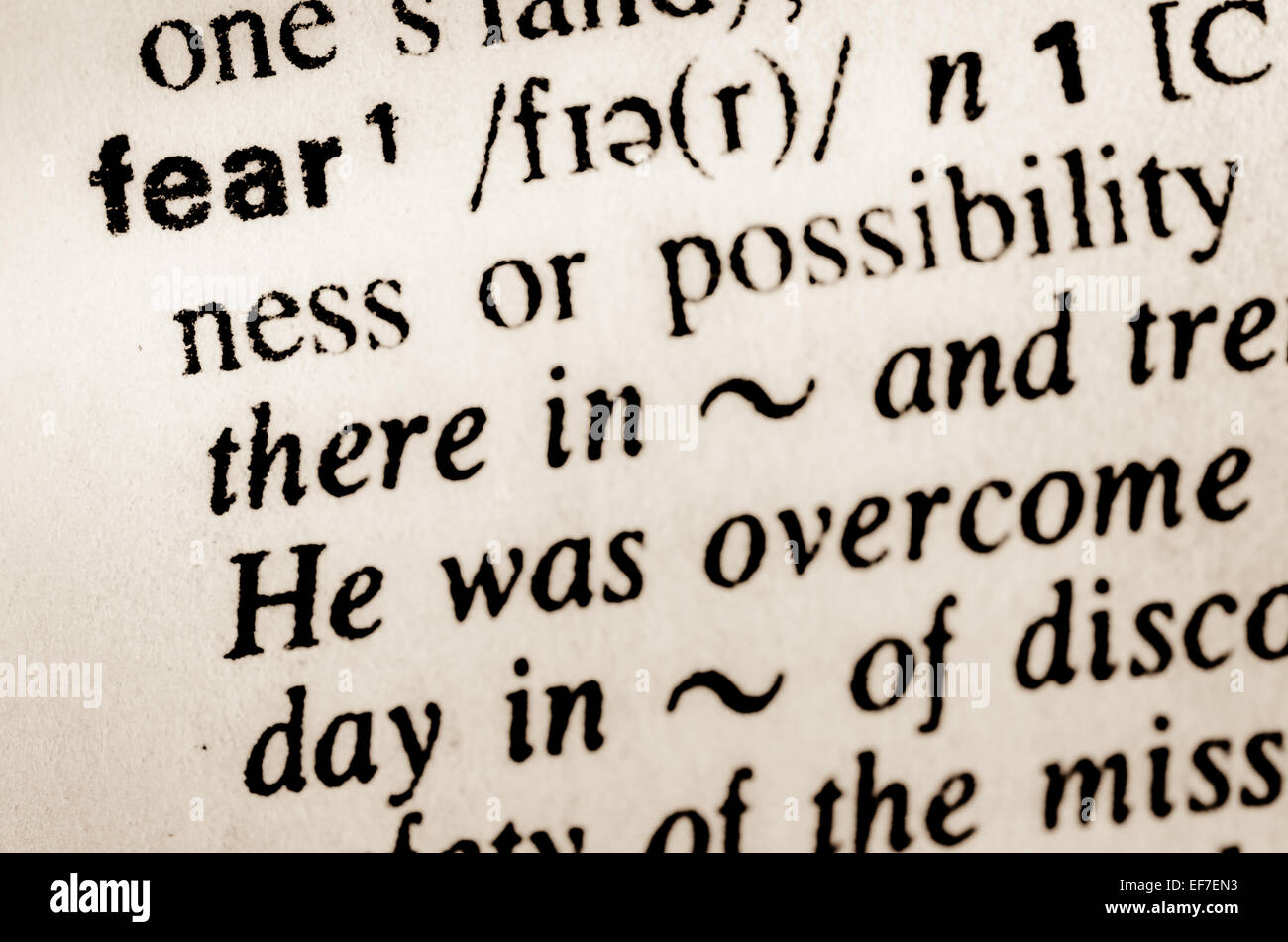 macro of word fear definition in dictionary Stock Photo