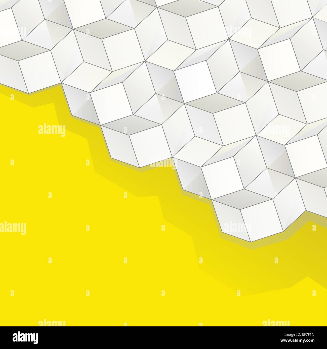 Vector yellow abstract background with volume connected white cubes ...