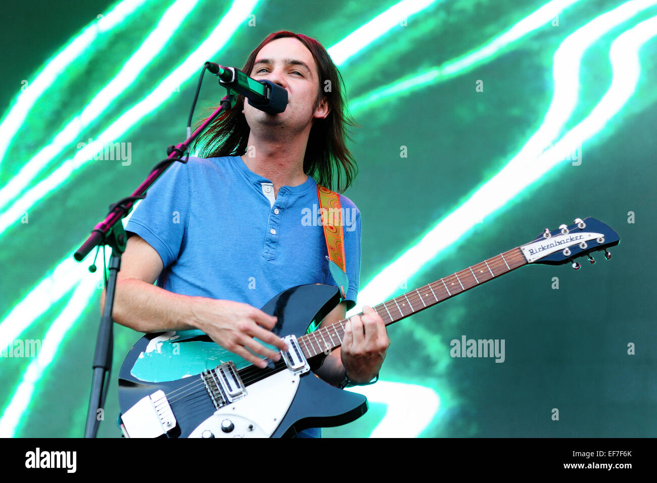 BARCELONA - MAY 23: Tame Impala, psychedelic rock band project of Kevin Parker, performs at Heineken Primavera Sound 2013. Stock Photo