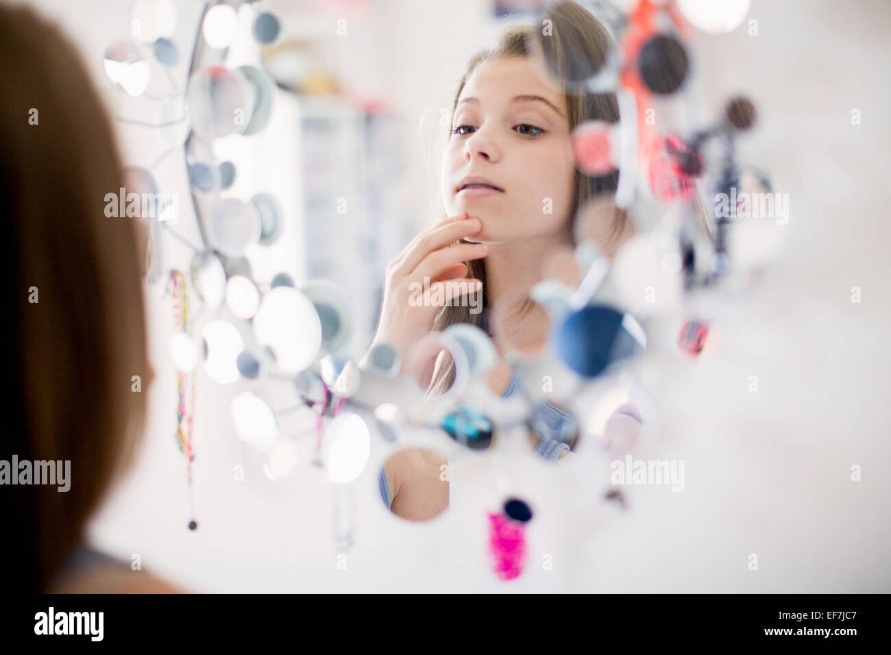 Girl looking at mirror Stock Photo Alamy