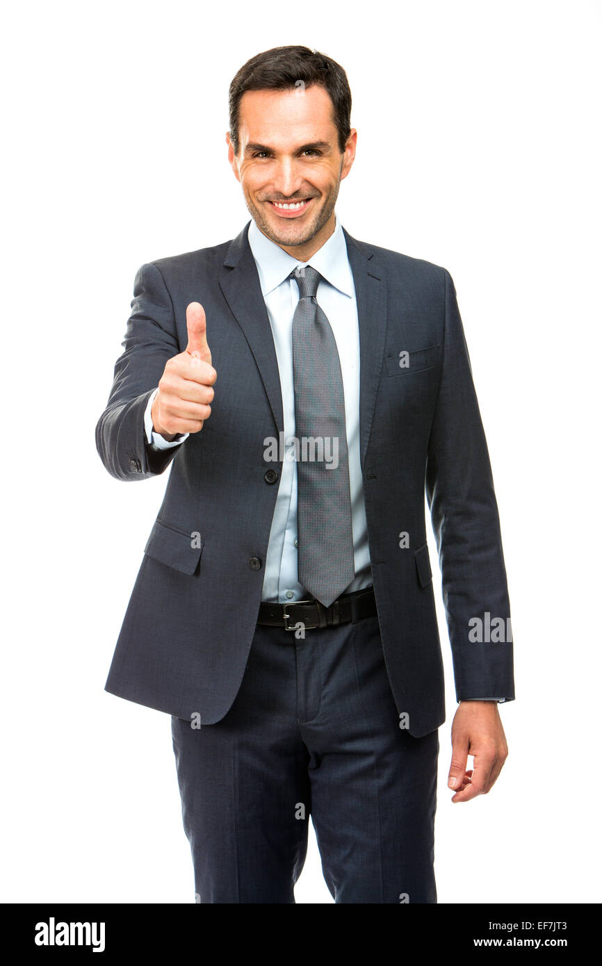 Businessman smiling, thumb up, smiling at camera Stock Photo