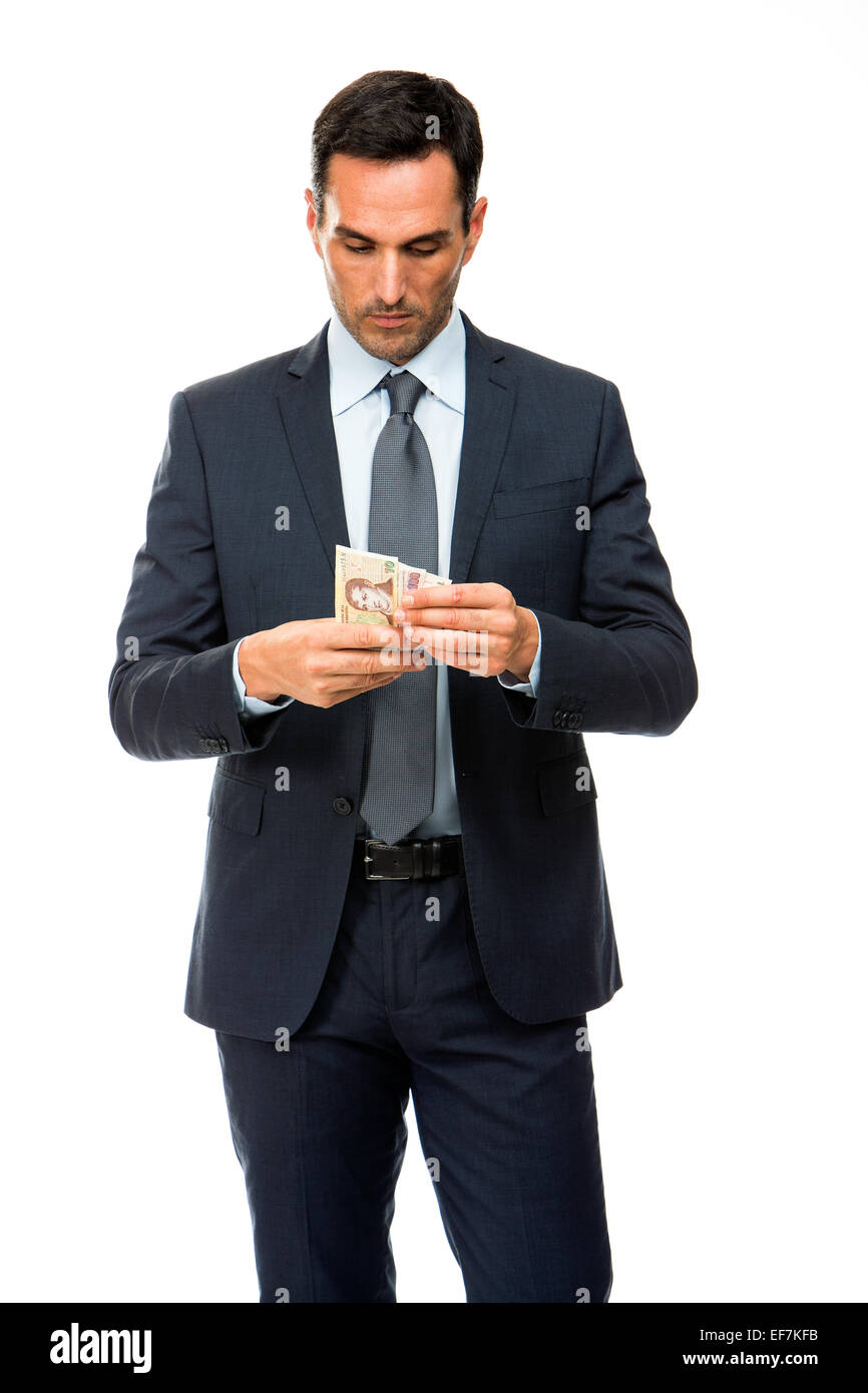 Half length portrait of a businessman counting money Stock Photo