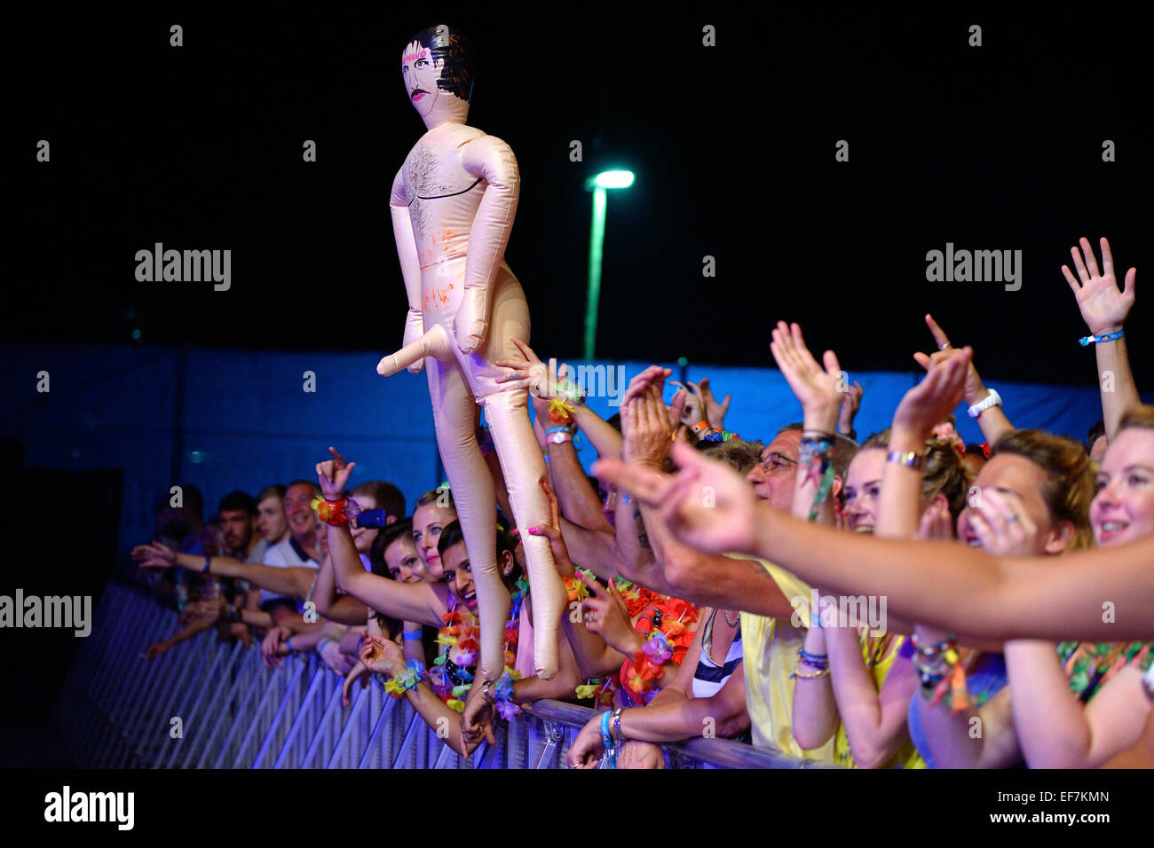 BENICASSIM, SPAIN - JULY 20: Crowd in a concert at FIB Festival on July 20, 2014 in Benicassim, Spain. Stock Photo