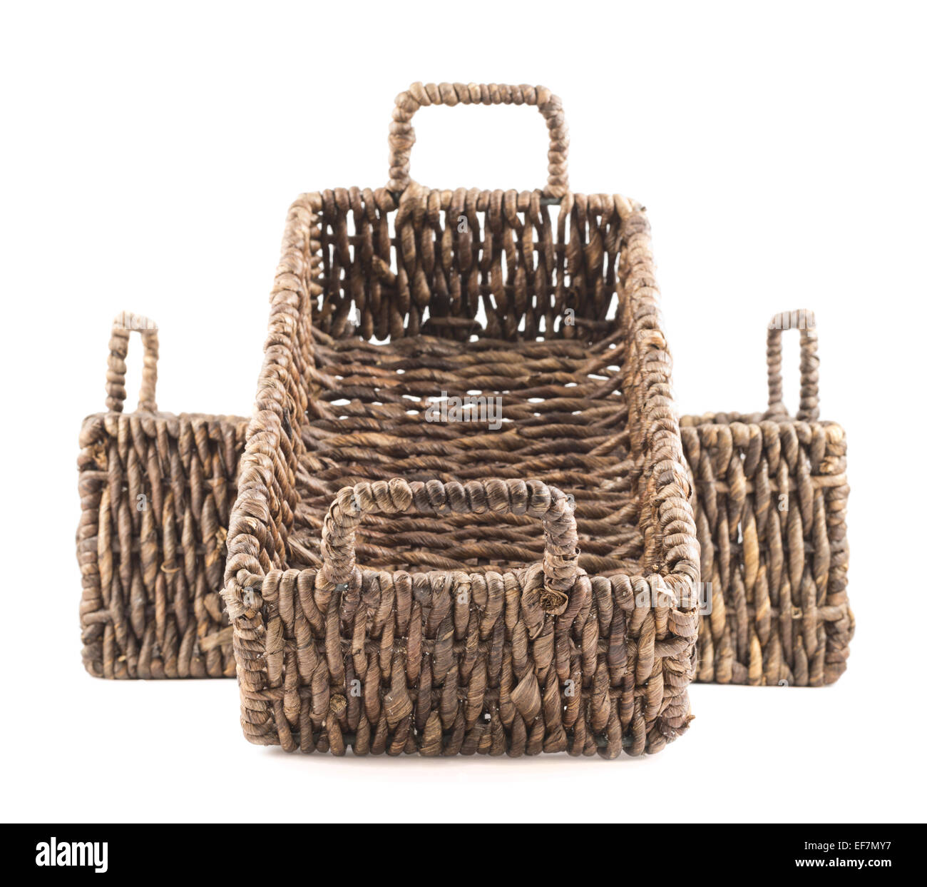 Two brown wicker baskets isolated Stock Photo Alamy