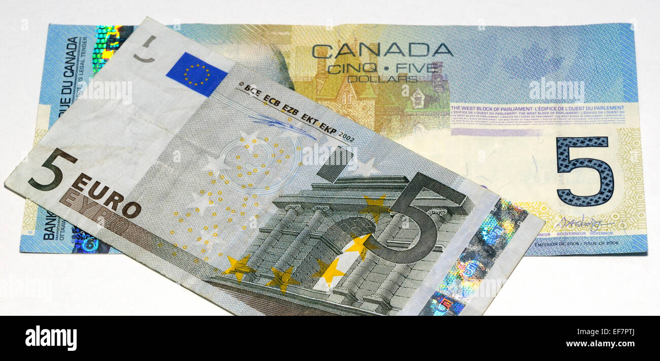 Europe Euro and Canada Dollar Bank Notes Stock Photo Alamy
