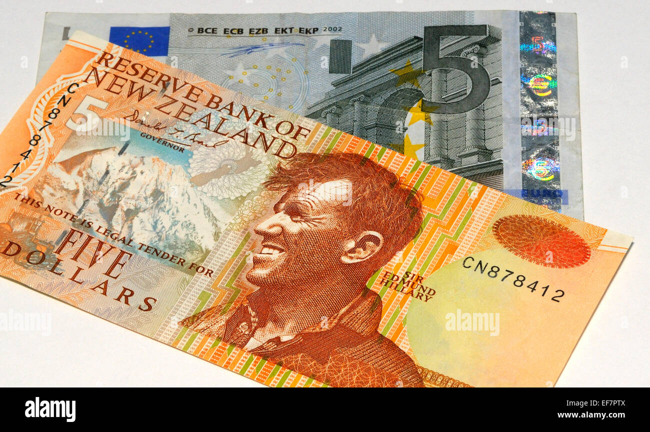 European Euro and New Zealand Dollar Bank Notes Stock Photo Alamy